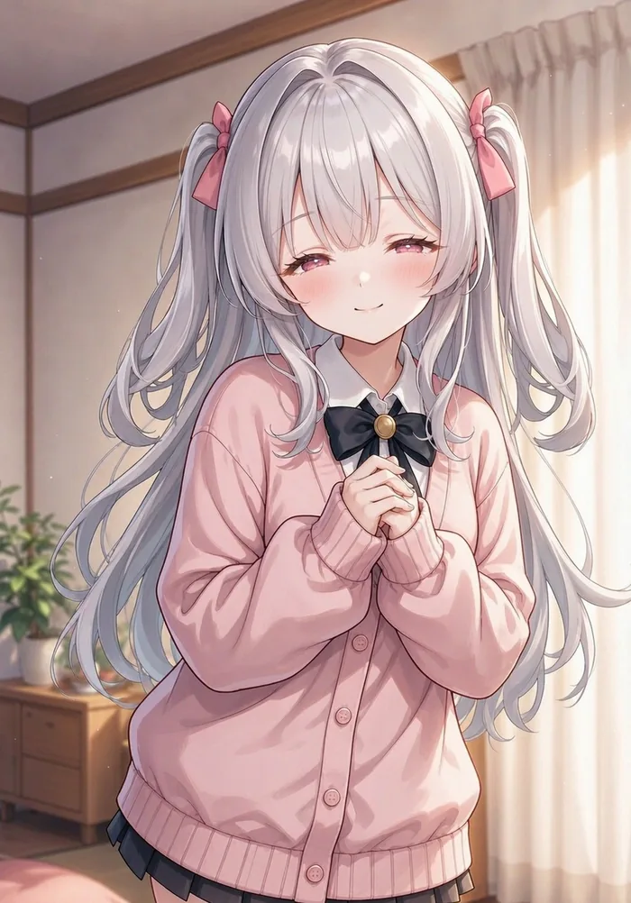 游戏画面：妹妹低头微笑的近景
